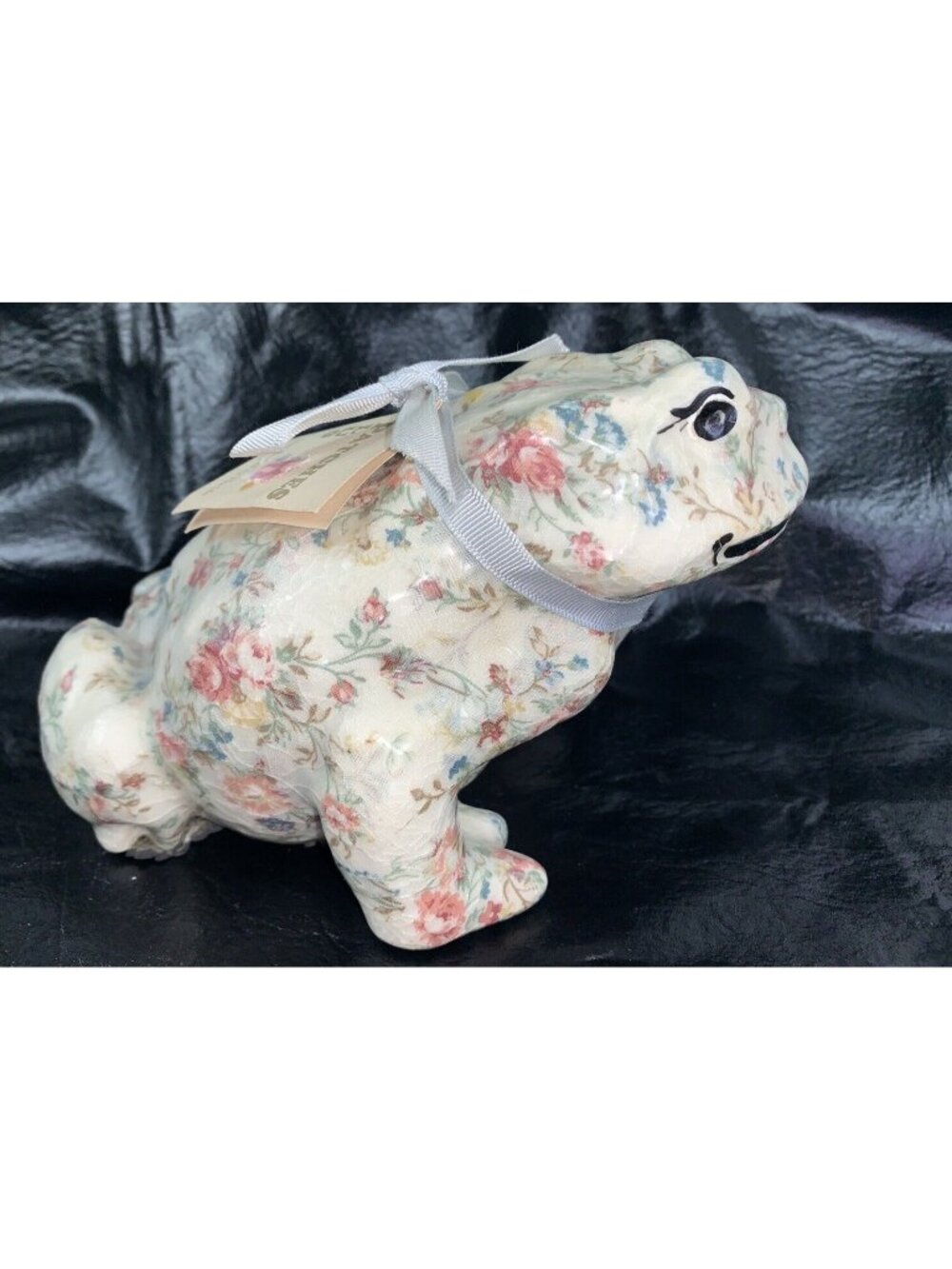 NEW Frog Hand Crafted Figure 5X8" Floral Cream Victorian Rose Cottage Core Decor